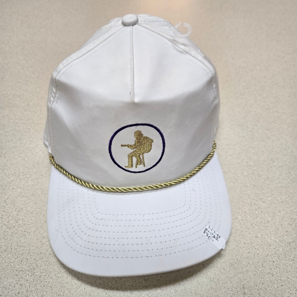 Vintage 7-17-90 Gold Guitar Hat Player White Golf Hat Purple Band‎  Embroidery